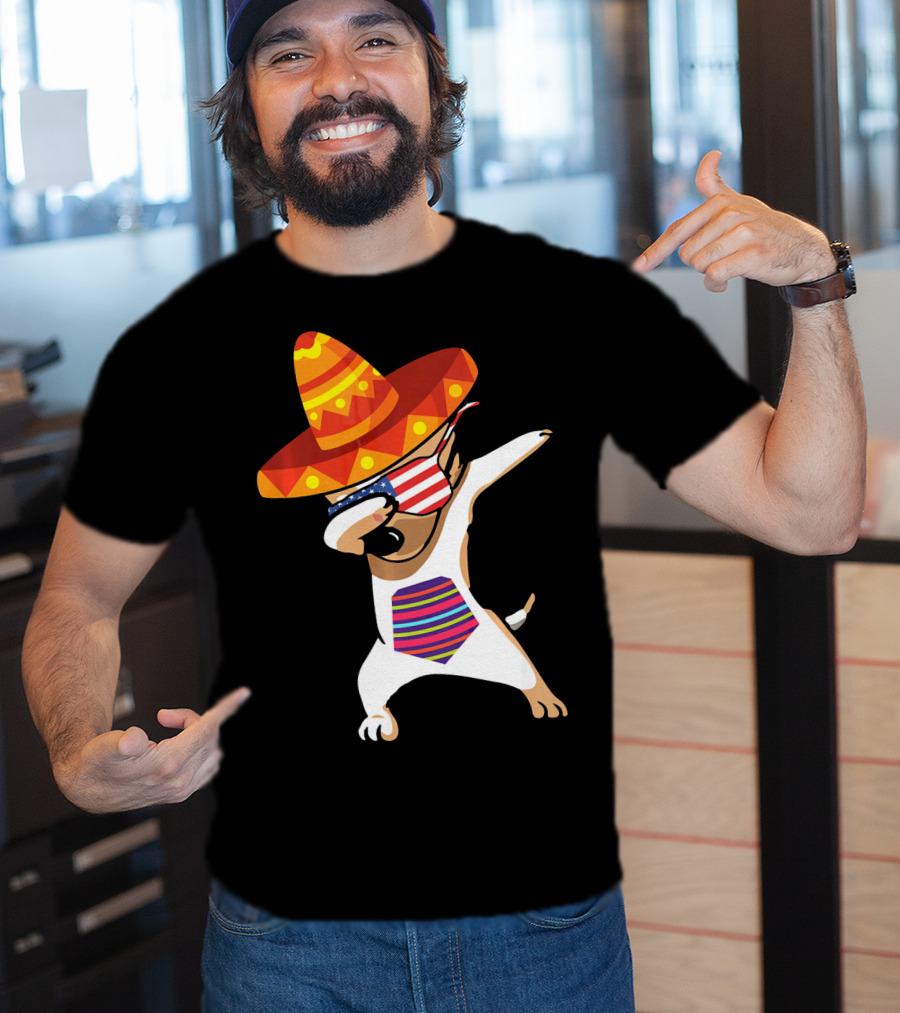 Sombrero Chihuahua Dabbing Mexican Chihuah American Flag Glasses T-Shirt