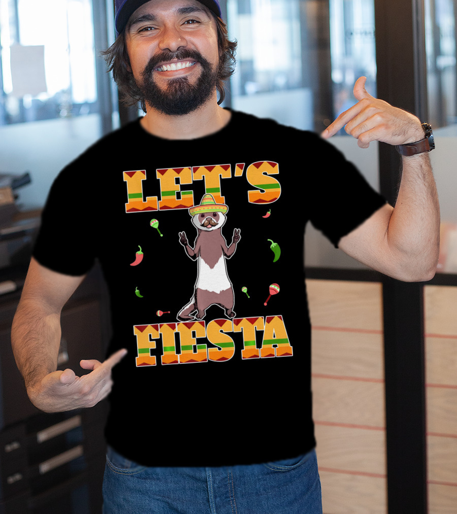 Let's Fiesta Ferret Sombrero Maracas Peppers Mexican T-Shirt