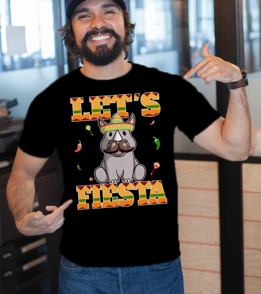 Let's Fiesta Rhinoceros Cinco De Mayo Mex Sombrero Peppers Maracas T-Shirt