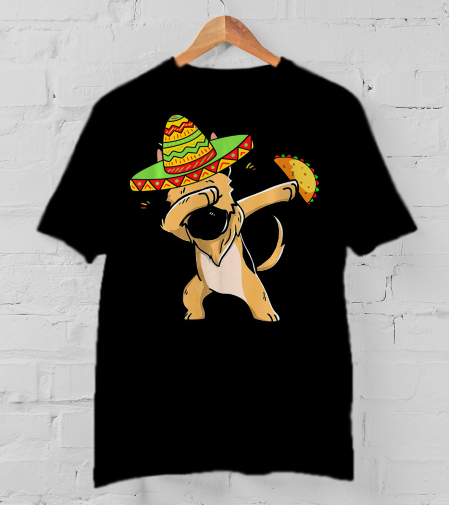 German Shepherd Dabbing With Taco And Sombrero Cinco De Mayo Fun T-Shirt