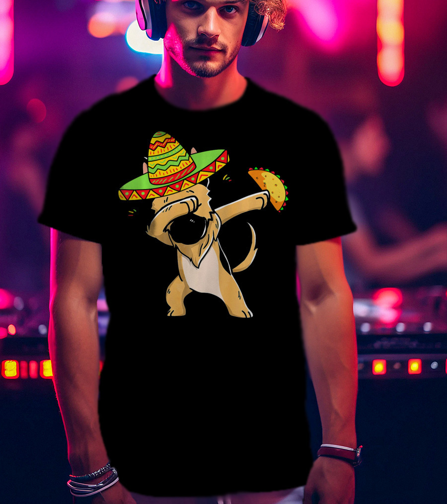 German Shepherd Dabbing With Taco And Sombrero Cinco De Mayo Fun T-Shirt