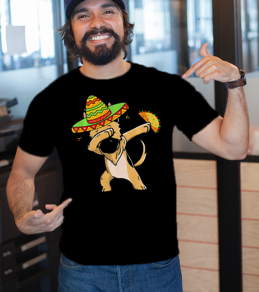 German Shepherd Dabbing With Taco And Sombrero Cinco De Mayo Fun T-Shirt