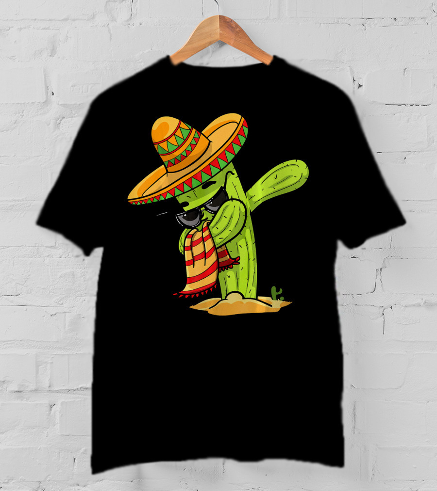Dabbing Cactus Wearing Sombrero And Sunglasses T-Shirt