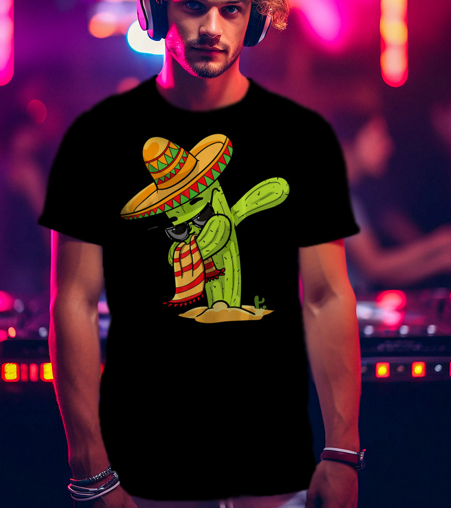 Dabbing Cactus Wearing Sombrero And Sunglasses T-Shirt