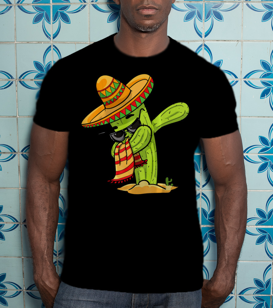 Dabbing Cactus Wearing Sombrero And Sunglasses T-Shirt