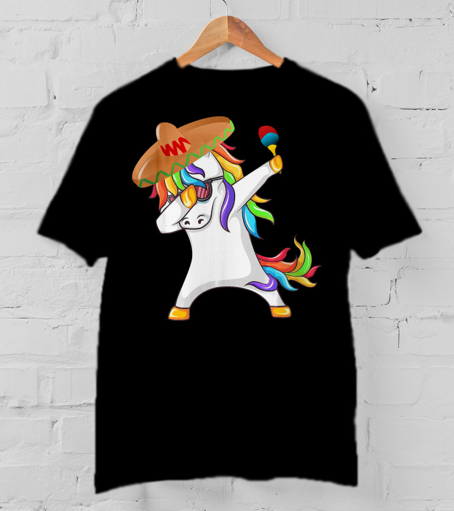 Sombrero Unicorn Dabbing With Maracas Cinco De Mayo T-Shirt