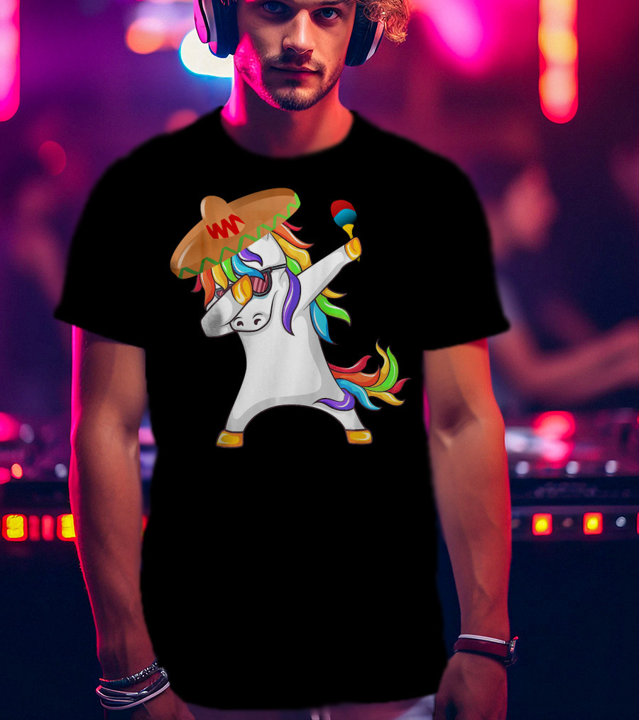 Sombrero Unicorn Dabbing With Maracas Cinco De Mayo T-Shirt