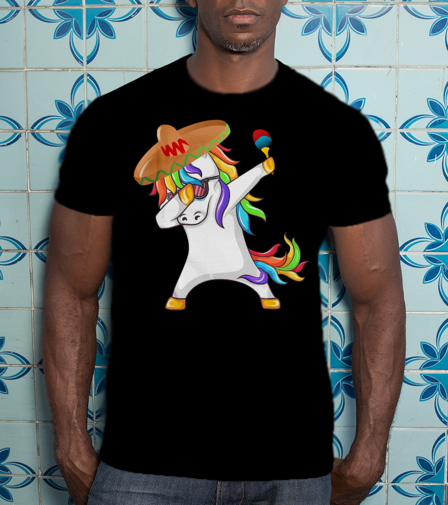Sombrero Unicorn Dabbing With Maracas Cinco De Mayo T-Shirt
