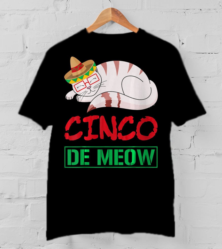 Cinco De Meow Funny Kitty With Sombrero Celebrating Mexican Holiday T-Shirt
