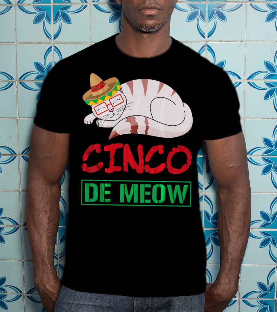Cinco De Meow Funny Kitty With Sombrero Celebrating Mexican Holiday T-Shirt