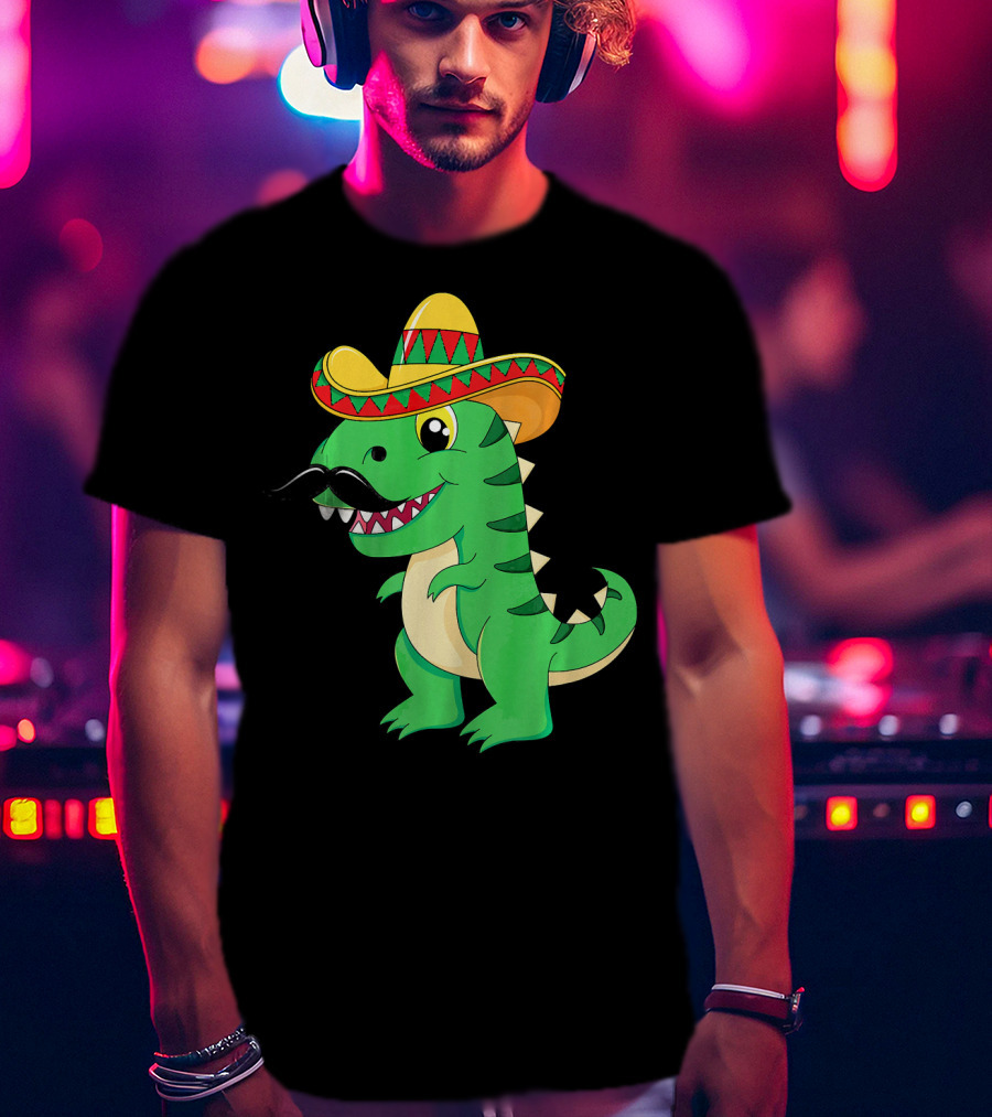 Cinco De Mayo Rex Dinosaur In Sombrero And Mustache T-Shirt