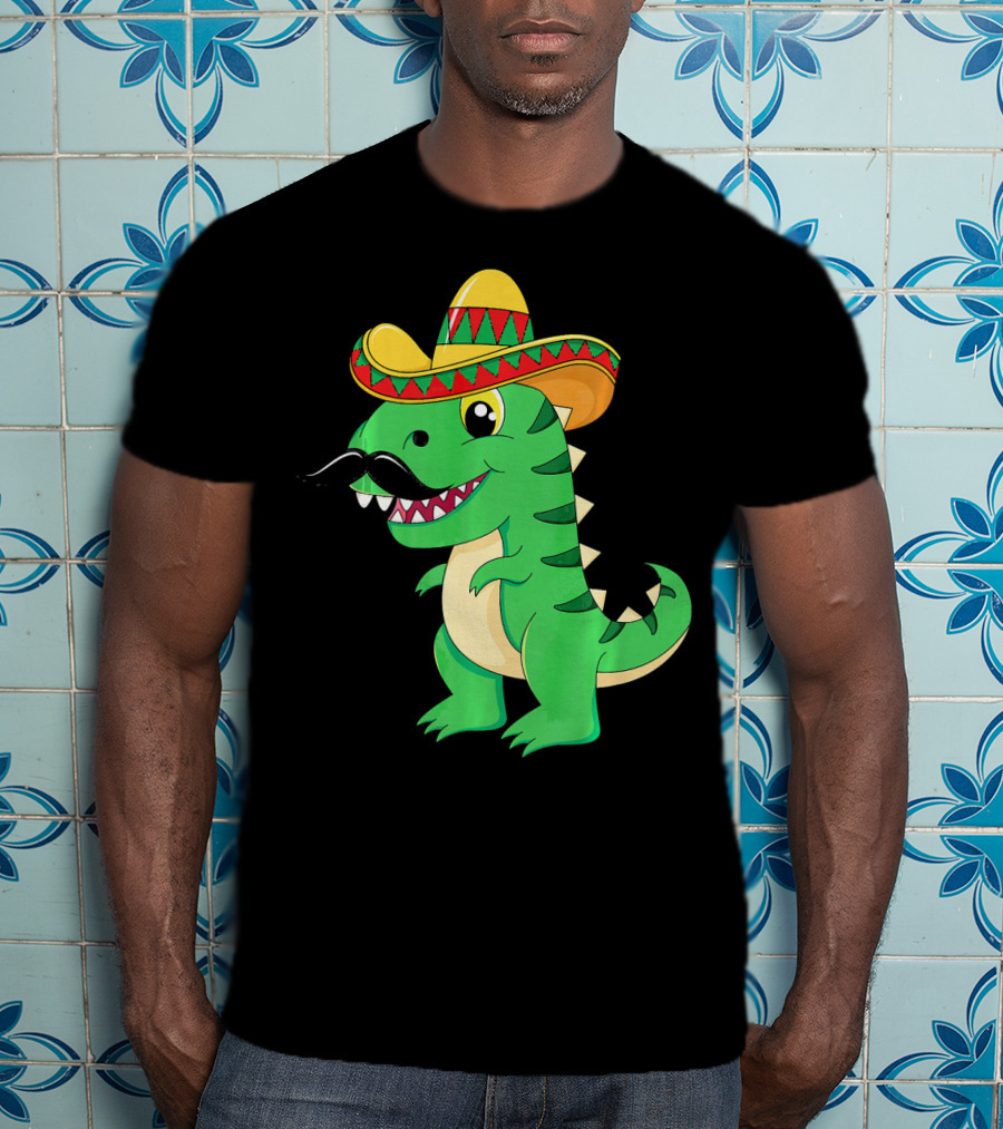 Cinco De Mayo Rex Dinosaur In Sombrero And Mustache T-Shirt