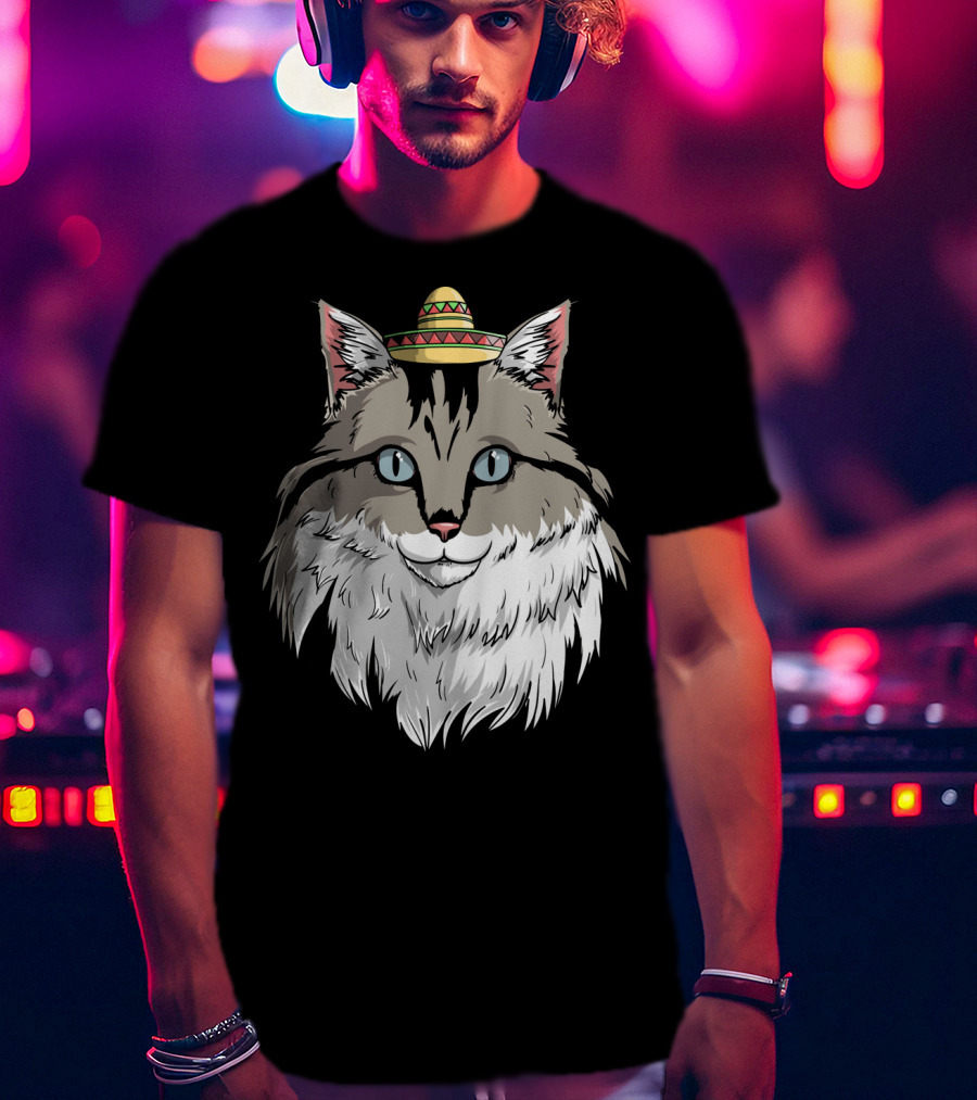 Maine Coon Cat Sombrero Fiesta Cinco De Mayo T-Shirt