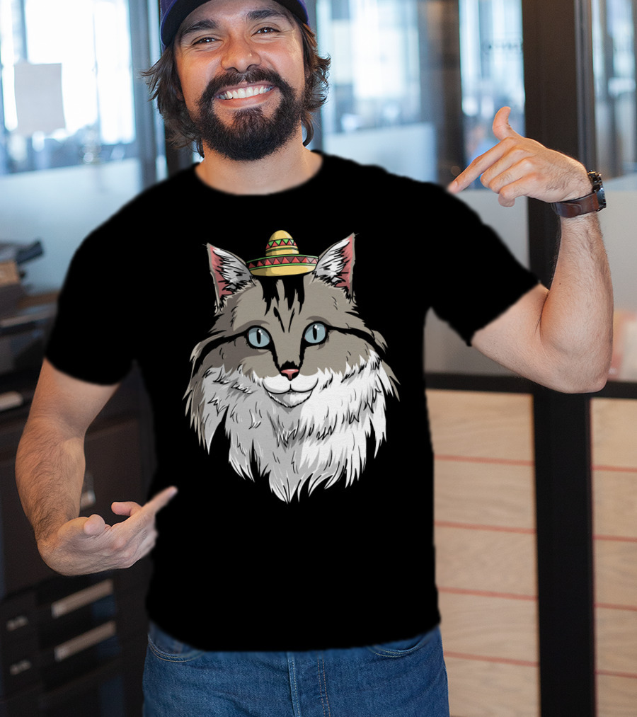 Maine Coon Cat Sombrero Fiesta Cinco De Mayo T-Shirt