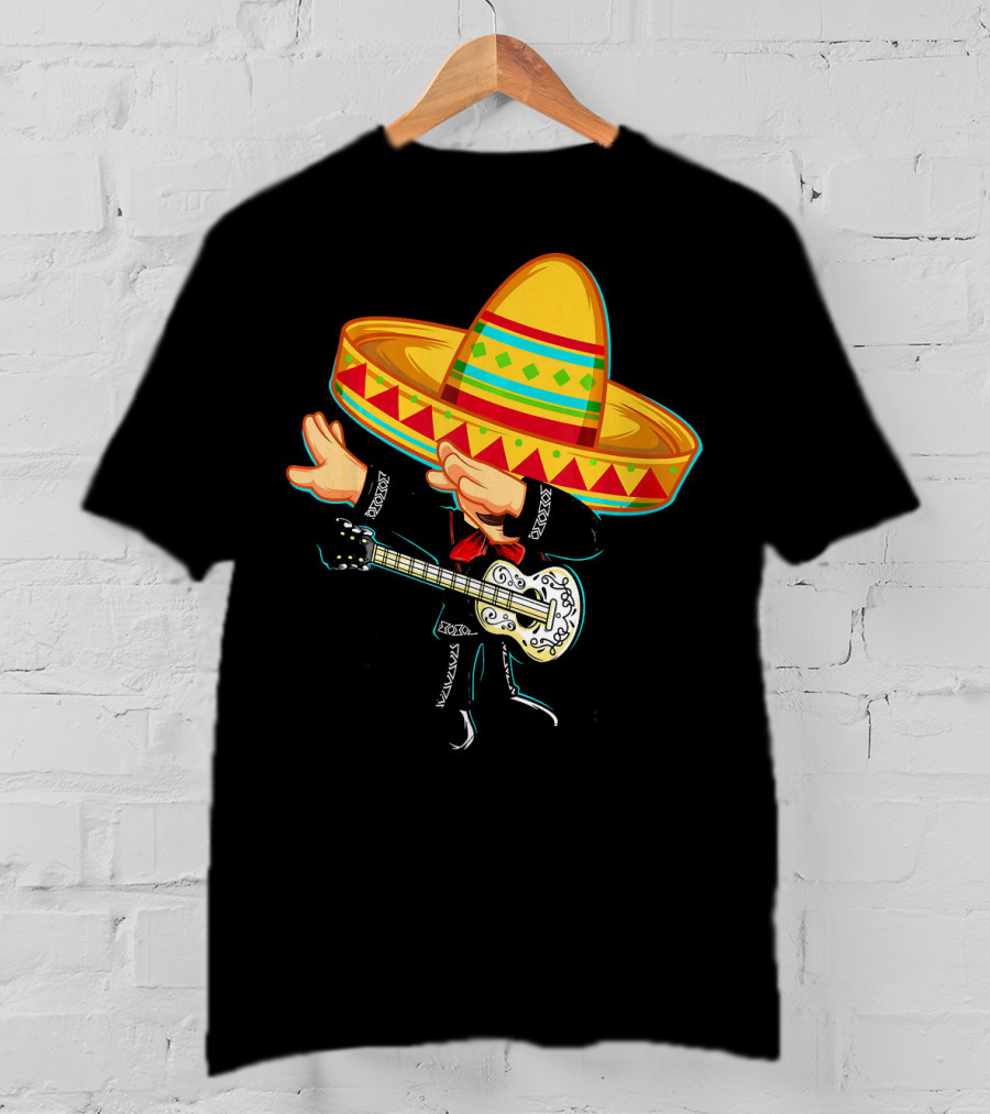 Dabbing Mexican Mariachi With Guitar Sombrero Cinco De Mayo T-Shirt