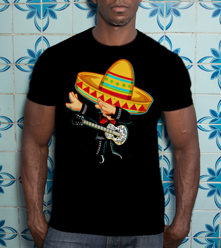 Dabbing Mexican Mariachi With Guitar Sombrero Cinco De Mayo T-Shirt