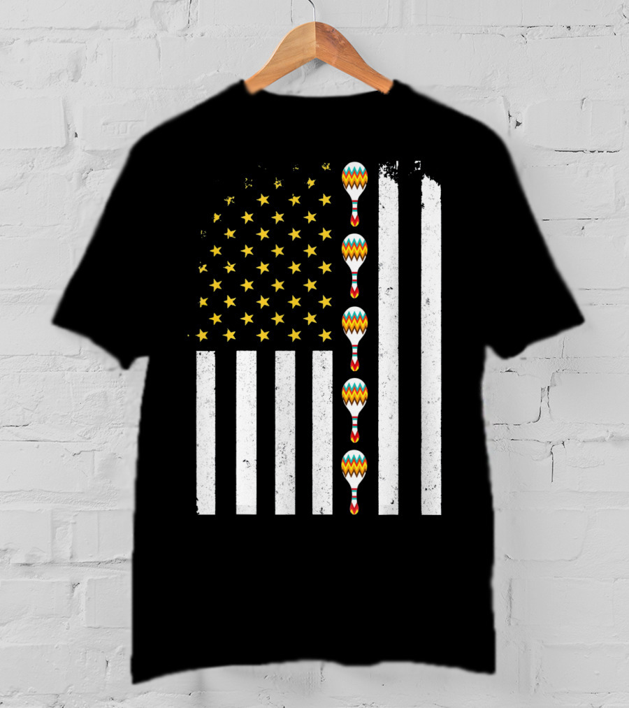 Cinco De Mayo Vintage American Flag With Maracas T-Shirt