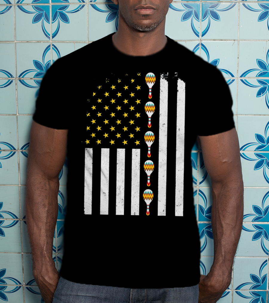 Cinco De Mayo Vintage American Flag With Maracas T-Shirt
