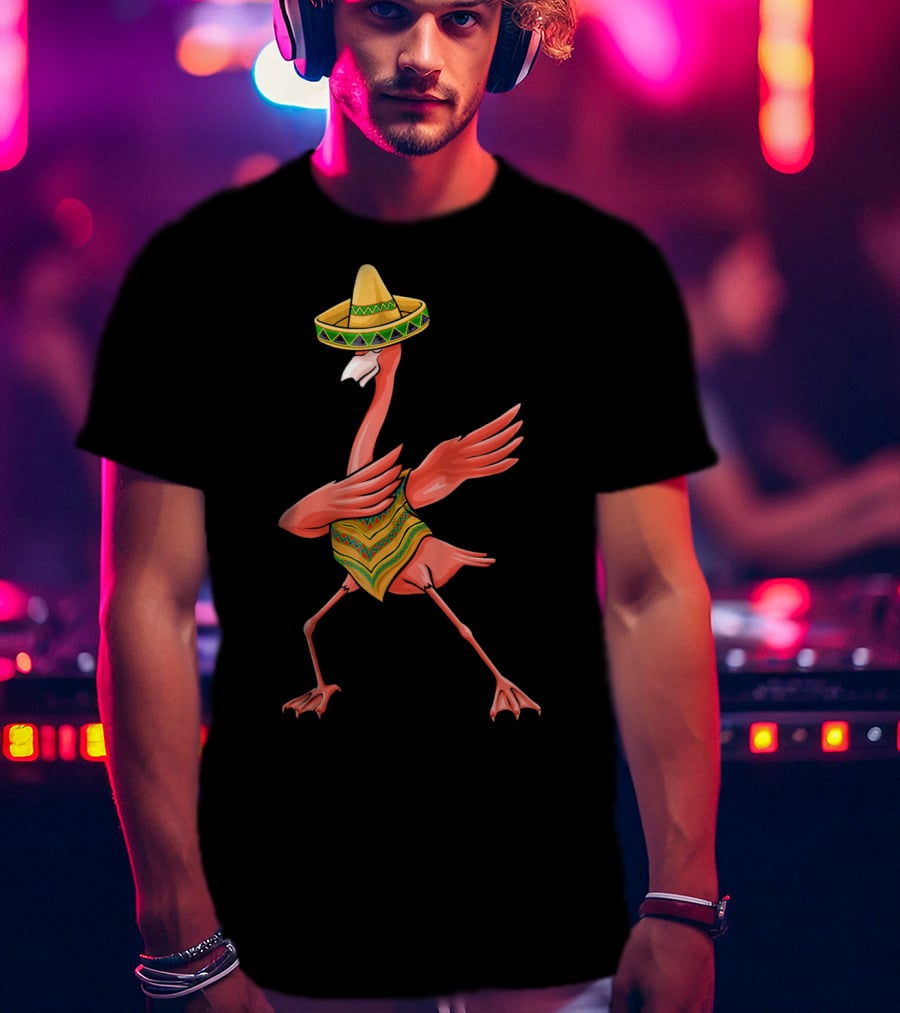 Cinco De Mayo Flamingo Dabbing Dab Sombrero T-Shirt