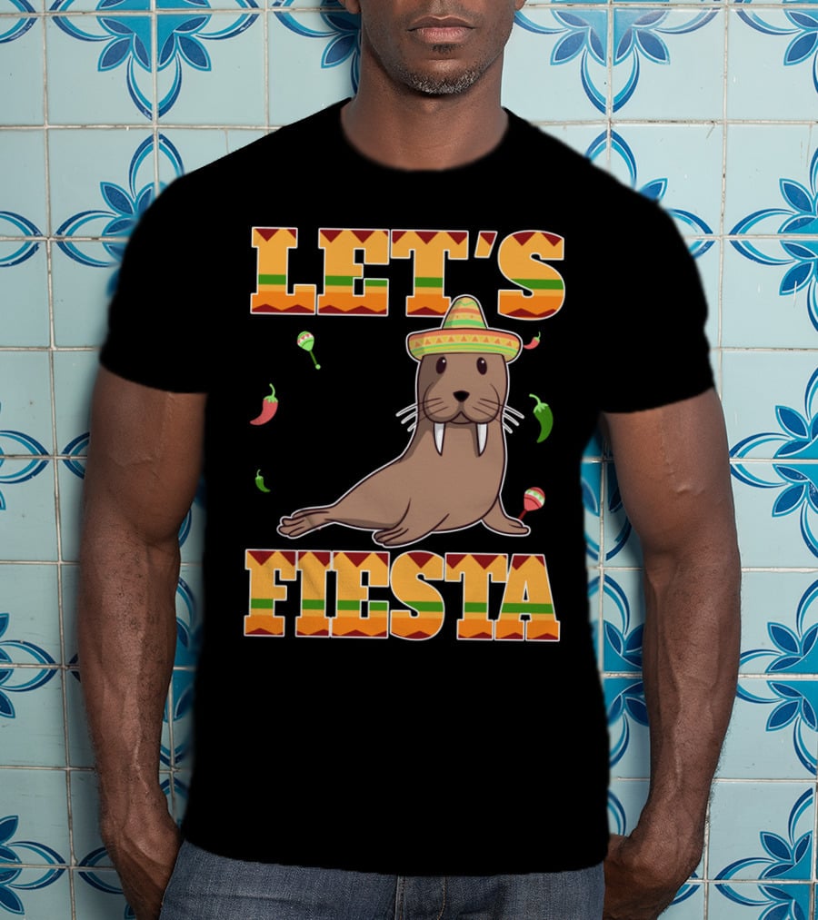Let's Fiesta Walrus Sombrero Peppers Cinco De Mayo Mexican T-Shirt
