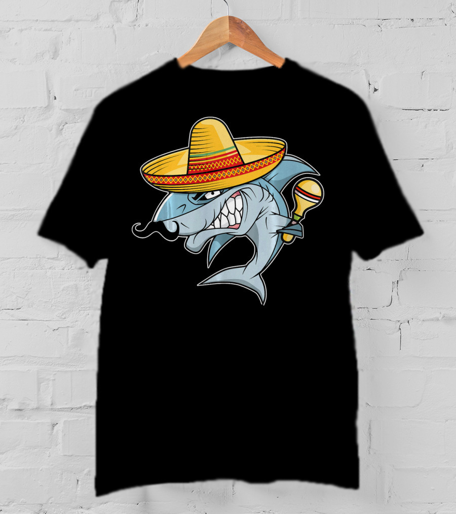 Cinco De Mayo Shark Wearing Sombrero With Maraca Mexican Fiesta T-Shirt