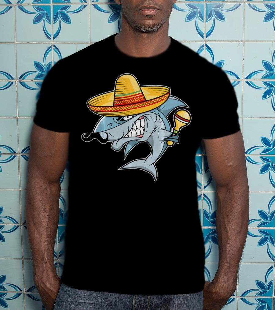 Cinco De Mayo Shark Wearing Sombrero With Maraca Mexican Fiesta T-Shirt