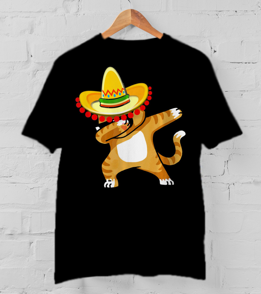 Cinco De Mayo Cat Dabbing Sombrero Fun T-Shirt