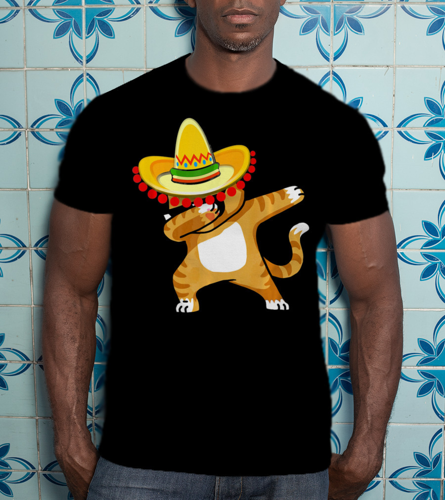 Cinco De Mayo Cat Dabbing Sombrero Fun T-Shirt