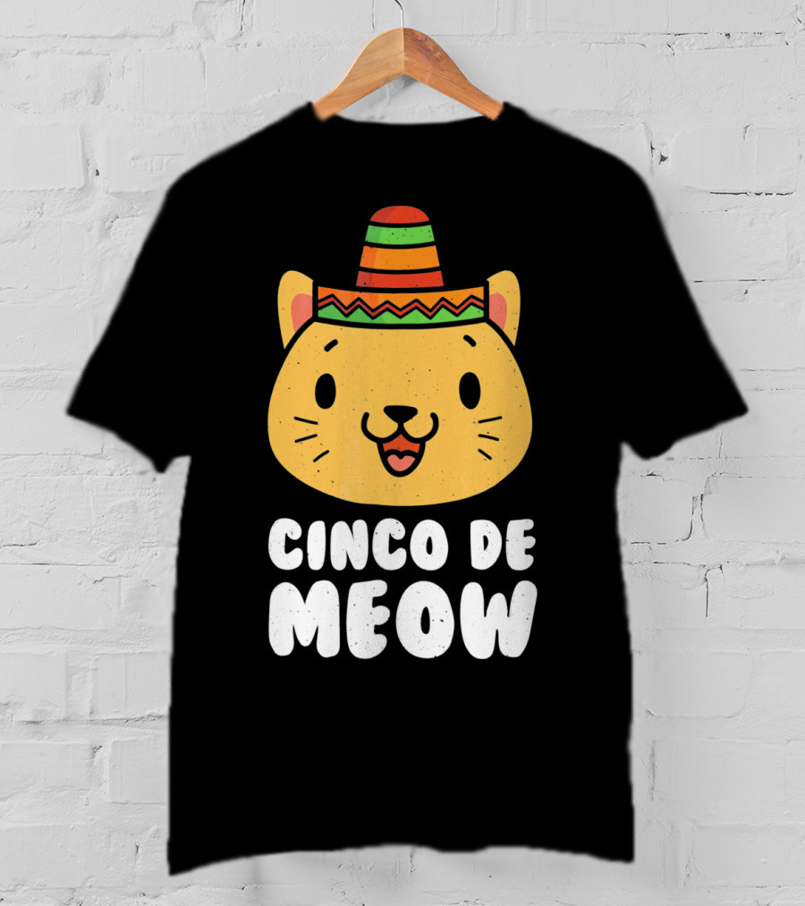 Cinco De Meow Funny Cat With Sombrero Cinco De Mayo T-Shirt