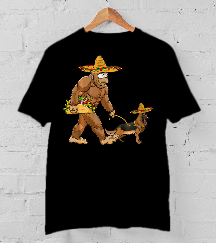 Bigfoot Sombrero Taco German Shepherd Duo T-Shirt