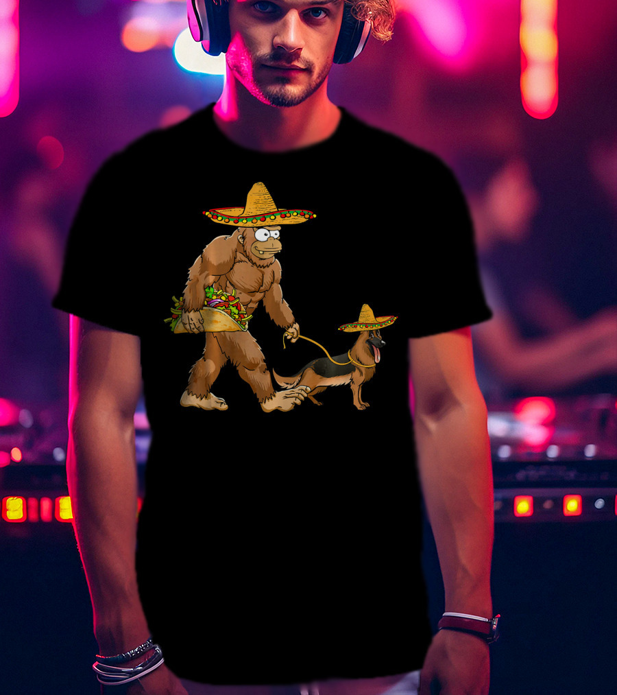 Bigfoot Sombrero Taco German Shepherd Duo T-Shirt