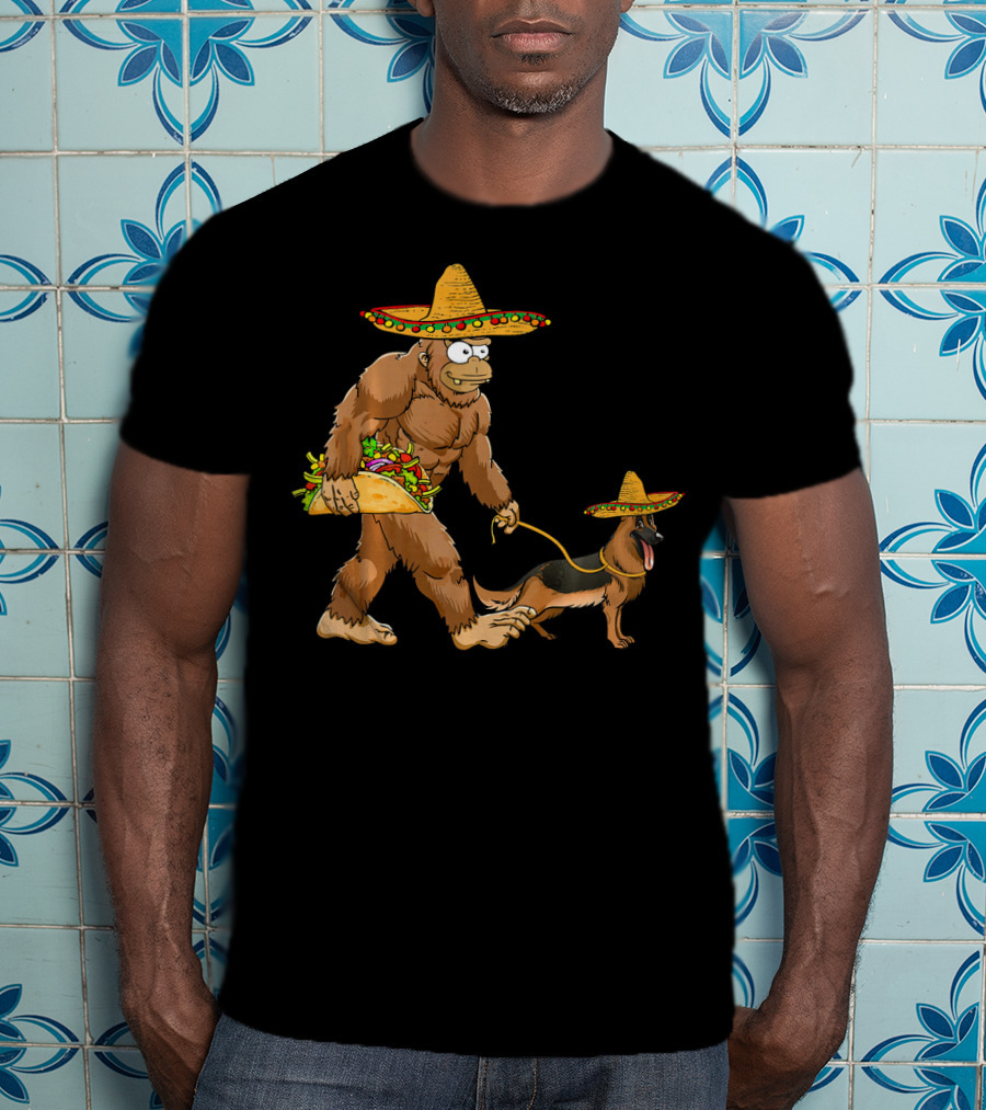 Bigfoot Sombrero Taco German Shepherd Duo T-Shirt