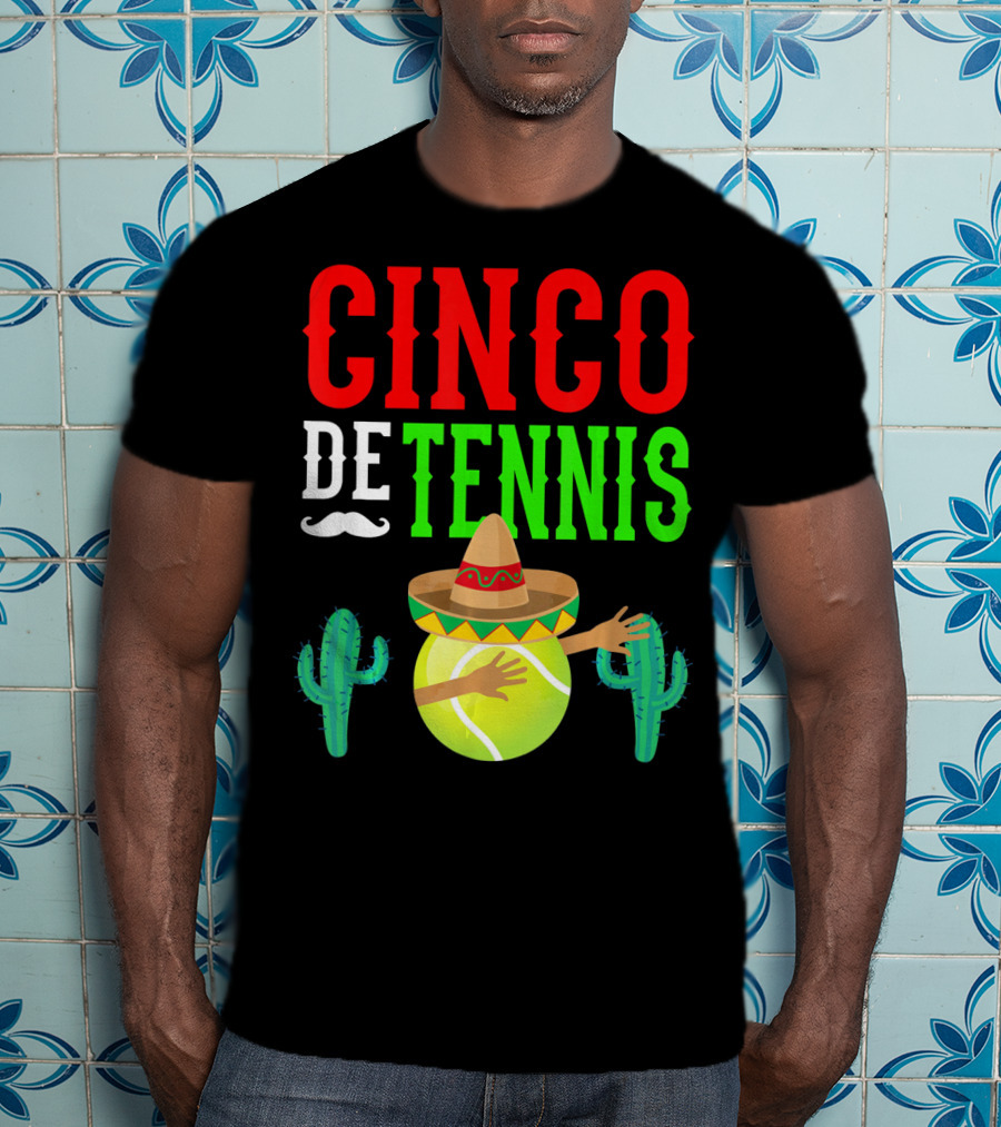 Cinco De Tennis Dabbing Sombrero Cactus T-Shirt