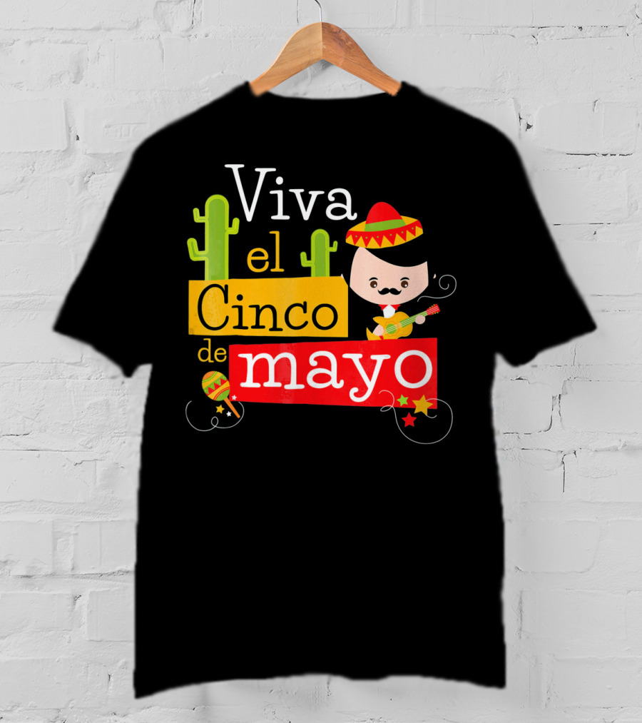 Viva El Cinco De Mayo Cactus Sombrero Guitar Mexico T-Shirt