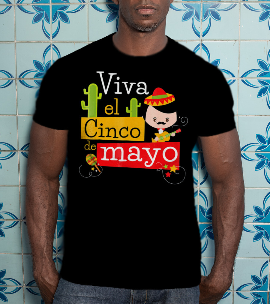 Viva El Cinco De Mayo Cactus Sombrero Guitar Mexico T-Shirt