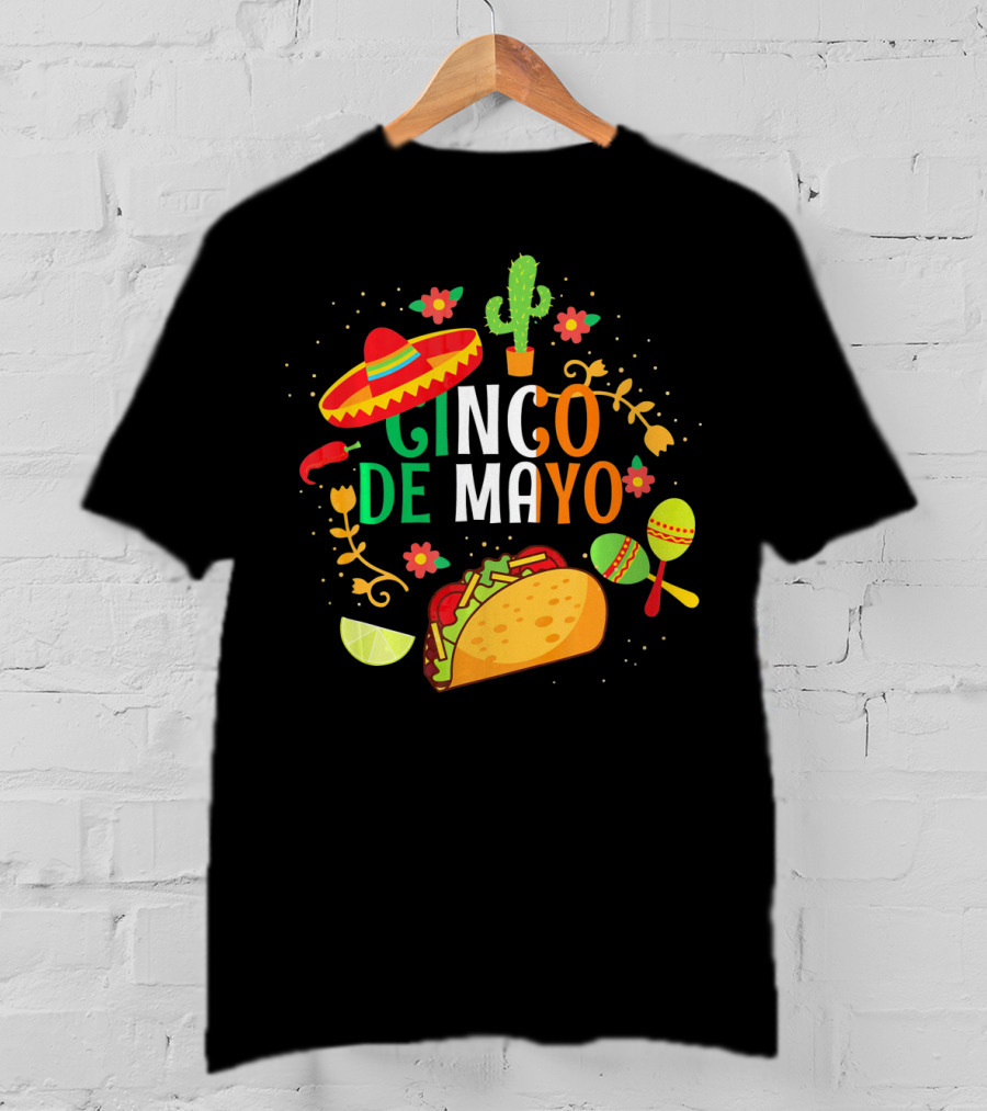 Cinco De Mayo Sombrero Taco Maracas Cactus Fiesta T-Shirt