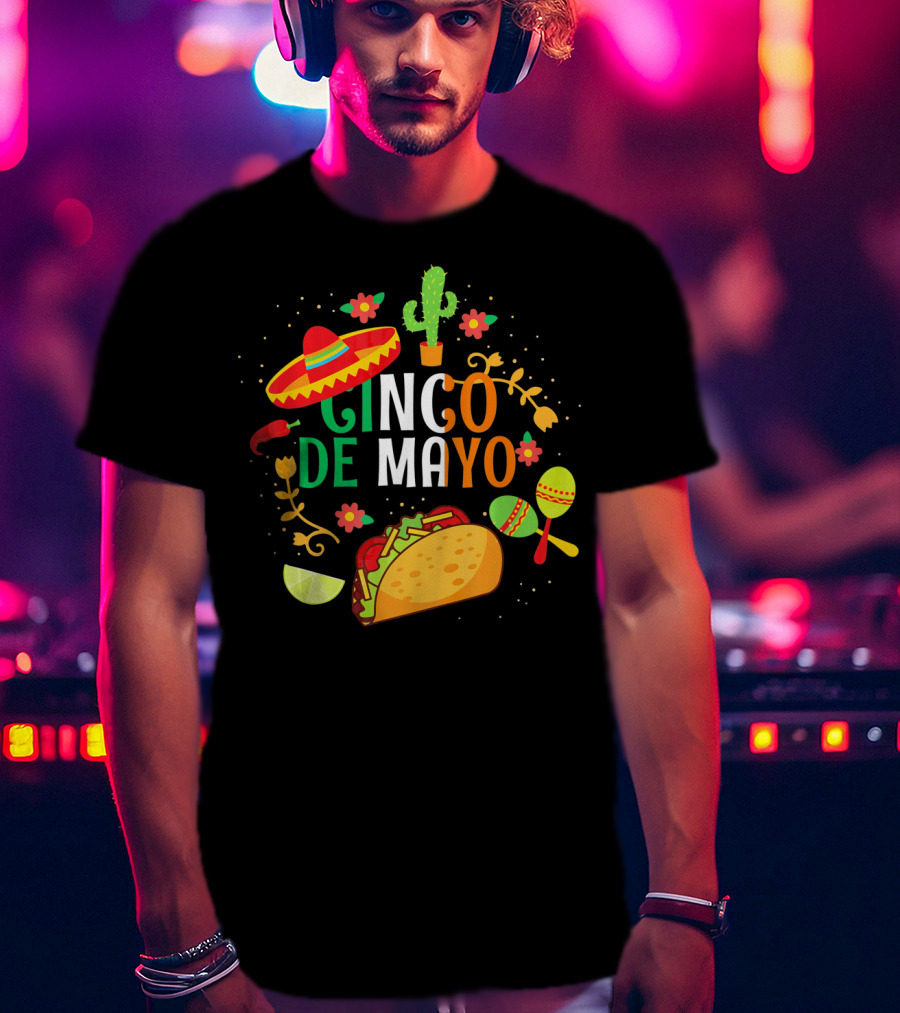 Cinco De Mayo Sombrero Taco Maracas Cactus Fiesta T-Shirt
