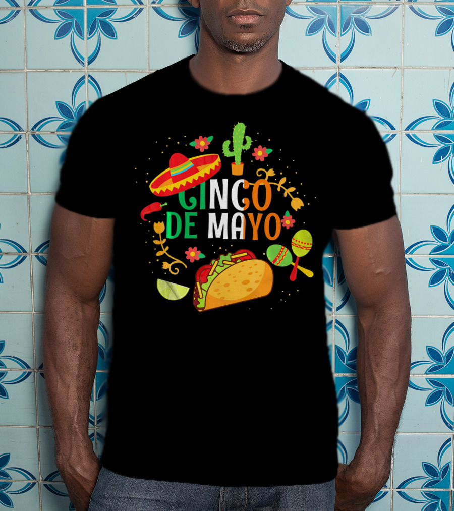 Cinco De Mayo Sombrero Taco Maracas Cactus Fiesta T-Shirt