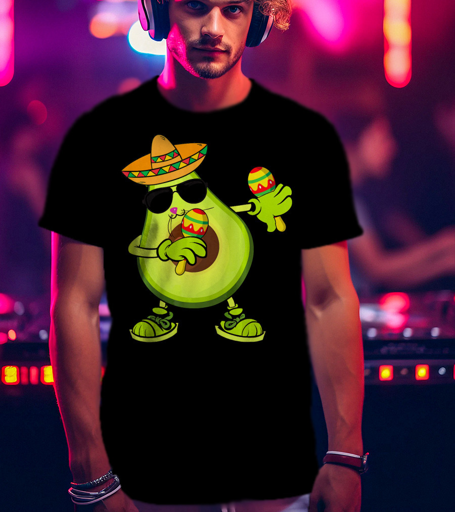 Dancing Avocado With Sombrero And Maracas T-Shirt