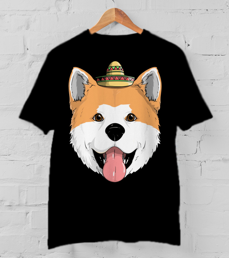 Akita Dog Sombrero Cinco De Mayo Fiesta T-Shirt