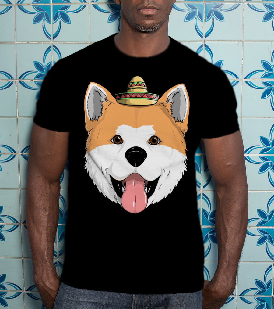 Akita Dog Sombrero Cinco De Mayo Fiesta T-Shirt