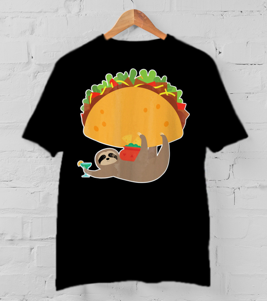 Funny Cinco De Mayo Sloth Taco Holding Margarita T-Shirt
