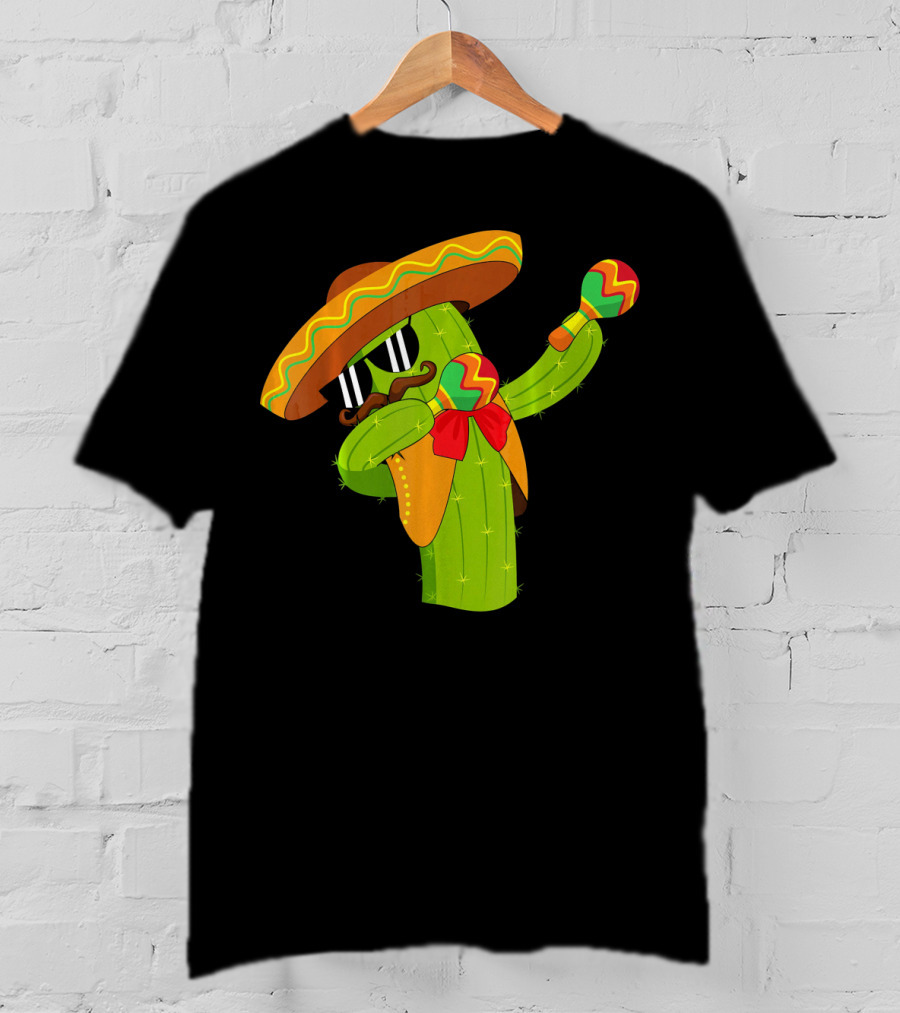 Cinco De Mayo Dabbing Cactus Sombrero Maracas T-Shirt