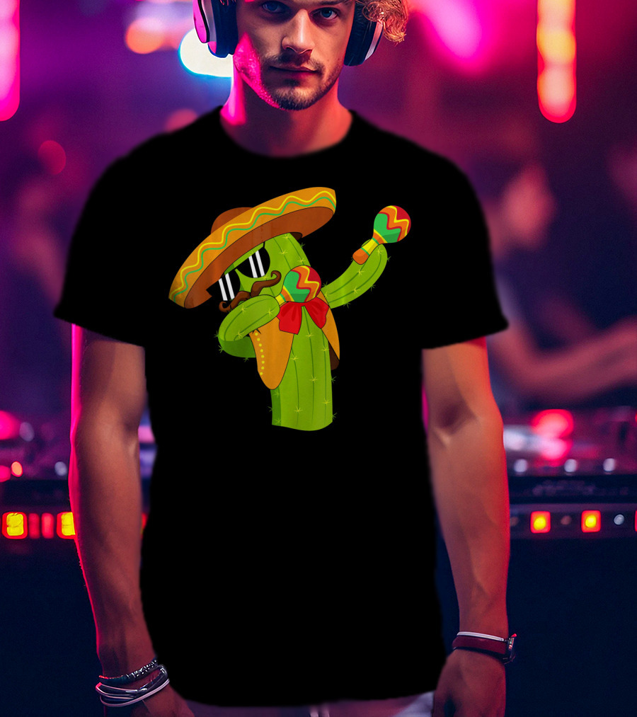 Cinco De Mayo Dabbing Cactus Sombrero Maracas T-Shirt