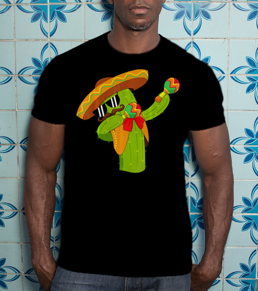 Cinco De Mayo Dabbing Cactus Sombrero Maracas T-Shirt