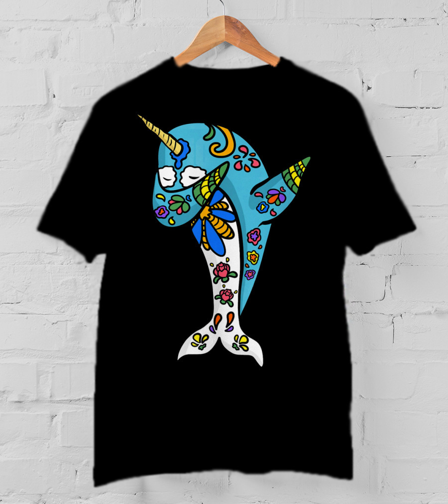 Cinco De Mayo Sugar Skull Narwhal Floral T-Shirt