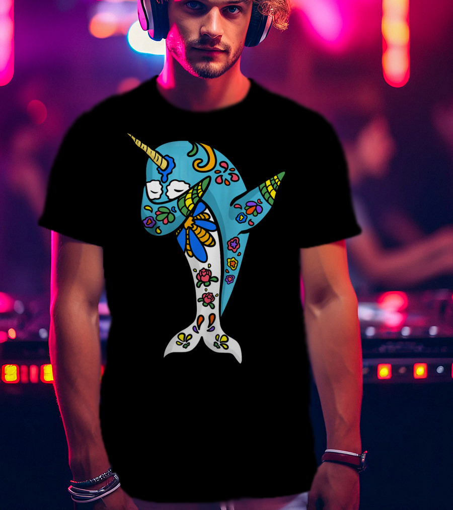 Cinco De Mayo Sugar Skull Narwhal Floral T-Shirt