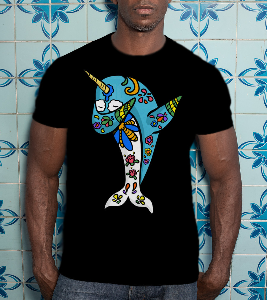 Cinco De Mayo Sugar Skull Narwhal Floral T-Shirt
