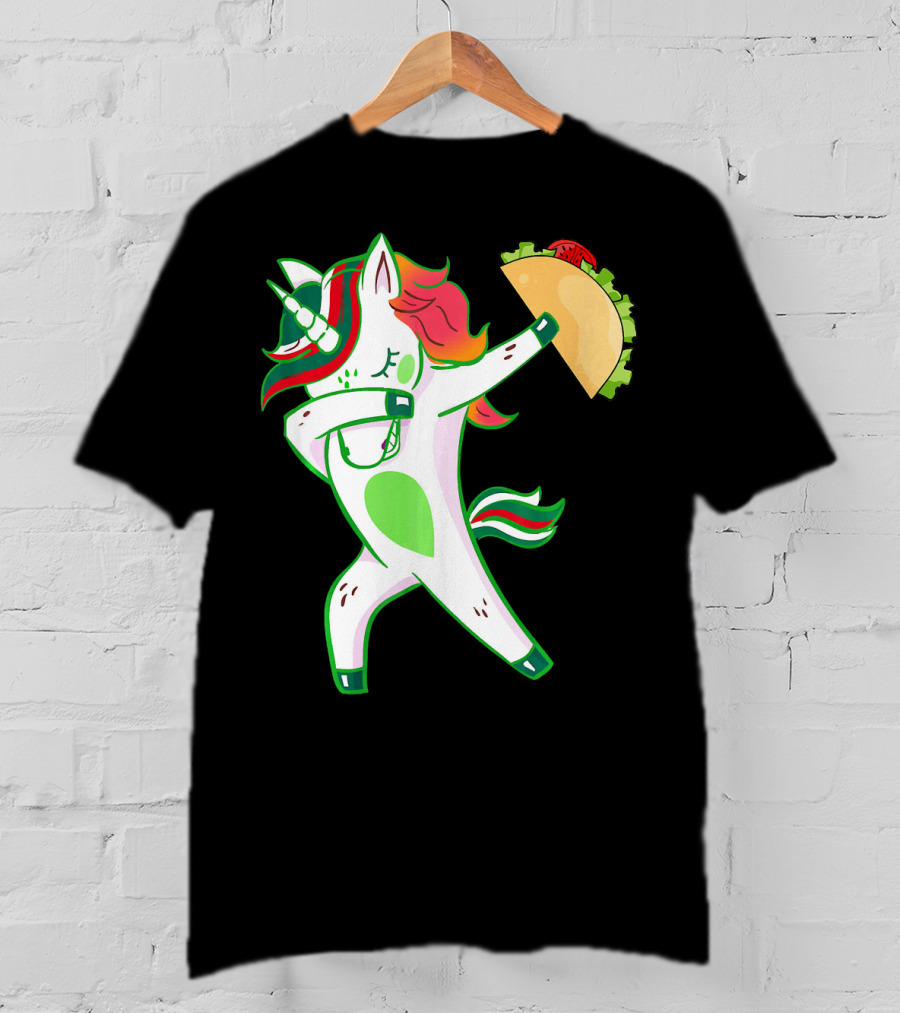Unicorn Dabbing With Taco And Food Fun T-Shirt