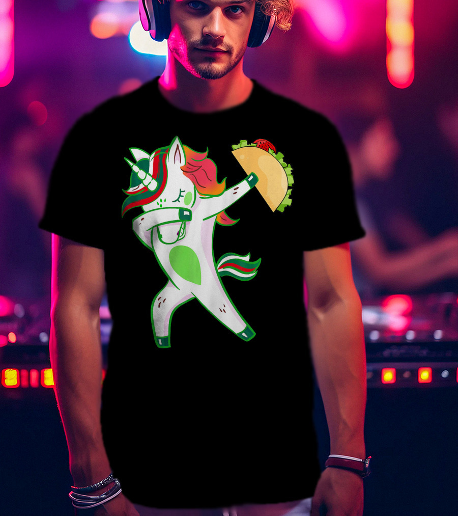 Unicorn Dabbing With Taco And Food Fun T-Shirt